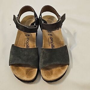 Birkenstock Papillio Eve Cork Wedge Heel  Sandal Grey Suede Leather Sz 7